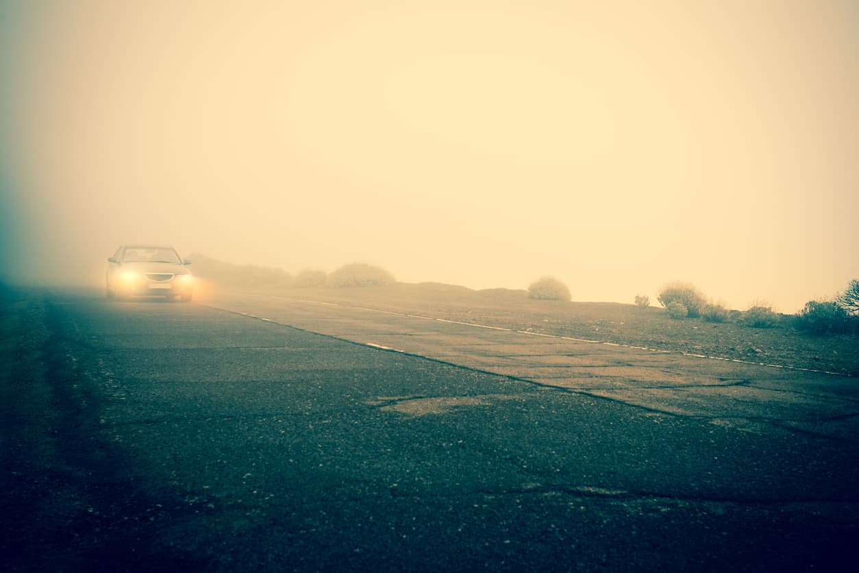 Driving in through a sandstorm in el teide national park