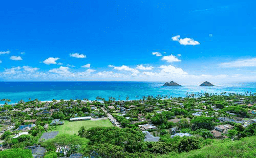 Lanikai Beach as seen from above in Kailua, Oahu, Hawaii